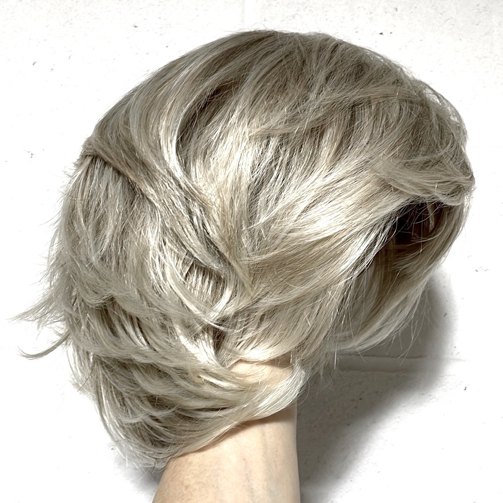 NWT platinum blonde silverwhite grey blonde wig short 9” shaggy layers men’s wig - Picture 6 of 13